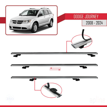 Compatible avec Dodge Journey 2008-2024 BASIC Model Barres de Toit Railing Porte-Bagages de Voiture Gris Aluminium 3 Barres