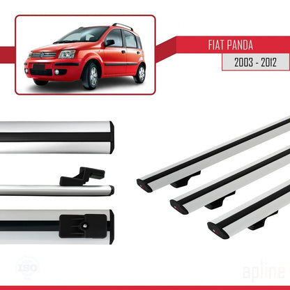 Compatible avec Fiat Panda 2 (169) 2003-2012 BASIC Model Barres de Toit Railing Porte-Bagages de Voiture Gris Aluminium 3 Barres