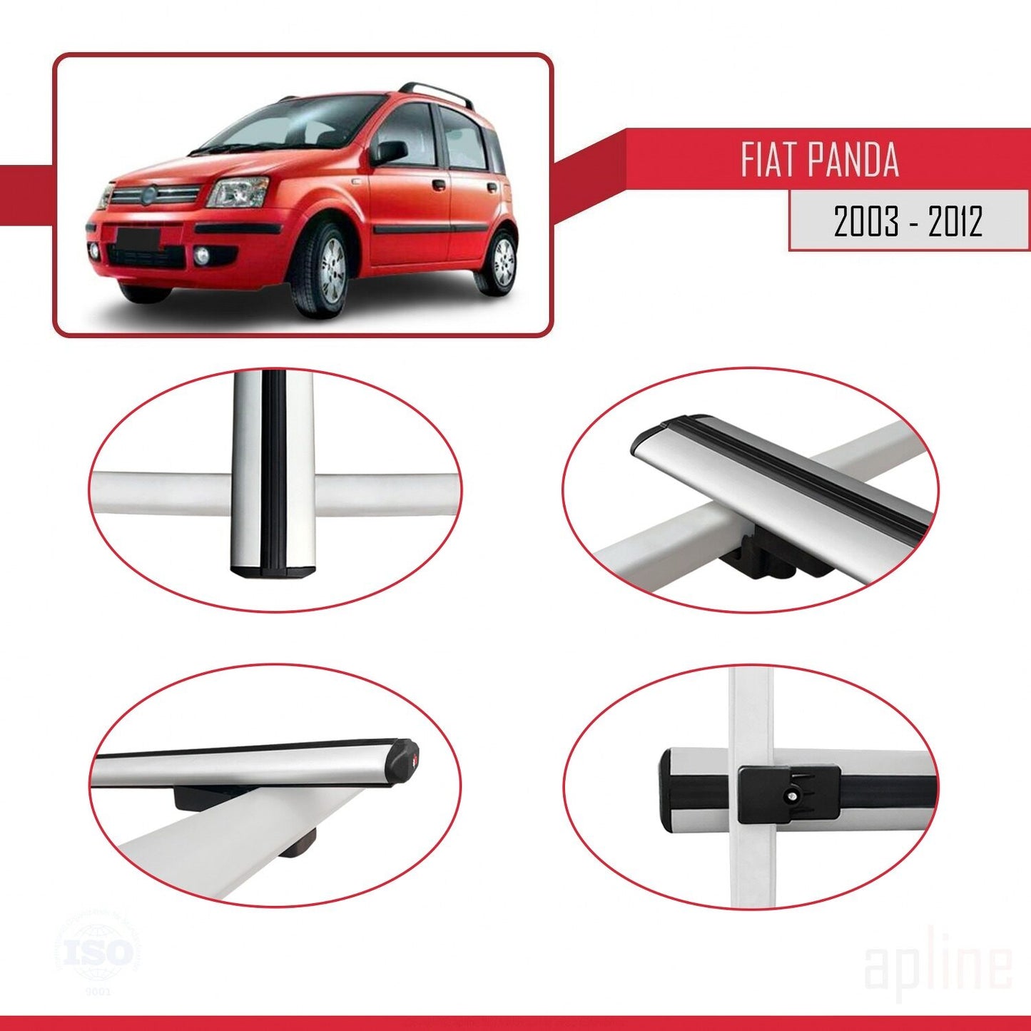 Compatible avec Fiat Panda 2 (169) 2003-2012 BASIC Model Barres de Toit Railing Porte-Bagages de Voiture Gris Aluminium 3 Barres