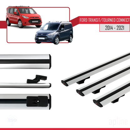 Compatible with Ford Transit/Tourneo Connect 2 2014-2021 BASIC Model Car Roof Rack Cross Bar Grey Aluminium 3 Bars