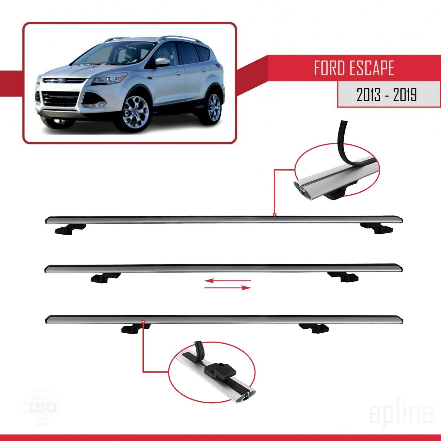 Compatible avec Ford Escape 3 2013-2019 BASIC Model Barres de Toit Railing Porte-Bagages de Voiture Gris Aluminium 2 Barres