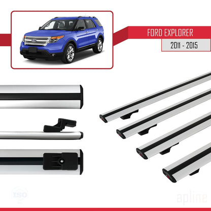 Compatible avec Ford Explorer 5 (U502) Pre-Facelift 2011-2015 BASIC Model Barres de Toit Railing Porte-Bagages de Voiture Gris Aluminium 4 Barres