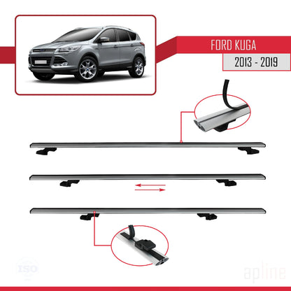Compatible avec Ford Kuga 2 (C520) 2013-2019 BASIC Model Barres de Toit Railing Porte-Bagages de Voiture Gris Aluminium 2 Barres