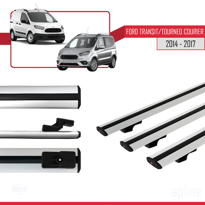 BASIC Model Dakdrager bagagedrager compatibel met Ford Transit/Tourneo Courier Pre-Facelift 2014-2017 Spoorstaven Grijs Aluminium 3 Staven