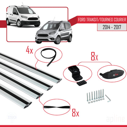 BASIC Model Dakdrager bagagedrager compatibel met Ford Transit/Tourneo Courier Pre-Facelift 2014-2017 Spoorstaven Grijs Aluminium 4 Staven
