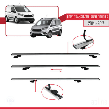 BASIC Model Dakdrager bagagedrager compatibel met Ford Transit/Tourneo Courier Pre-Facelift 2014-2017 Spoorstaven Grijs Aluminium 2 Staven