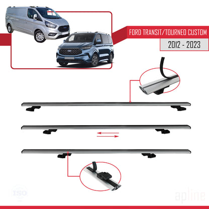 Compatible avec Ford Transit/Tourneo Custom 2012-2023 BASIC Model Barres de Toit Railing Porte-Bagages de Voiture Gris Aluminium 4 Barres