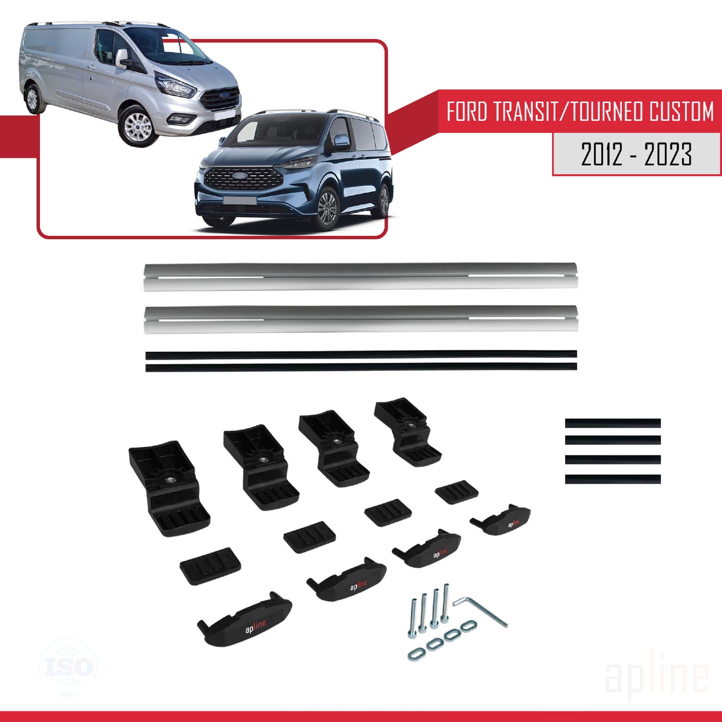 Compatible avec Ford Transit/Tourneo Custom 2012-2023 BASIC Model Barres de Toit Railing Porte-Bagages de Voiture Gris Aluminium 2 Barres