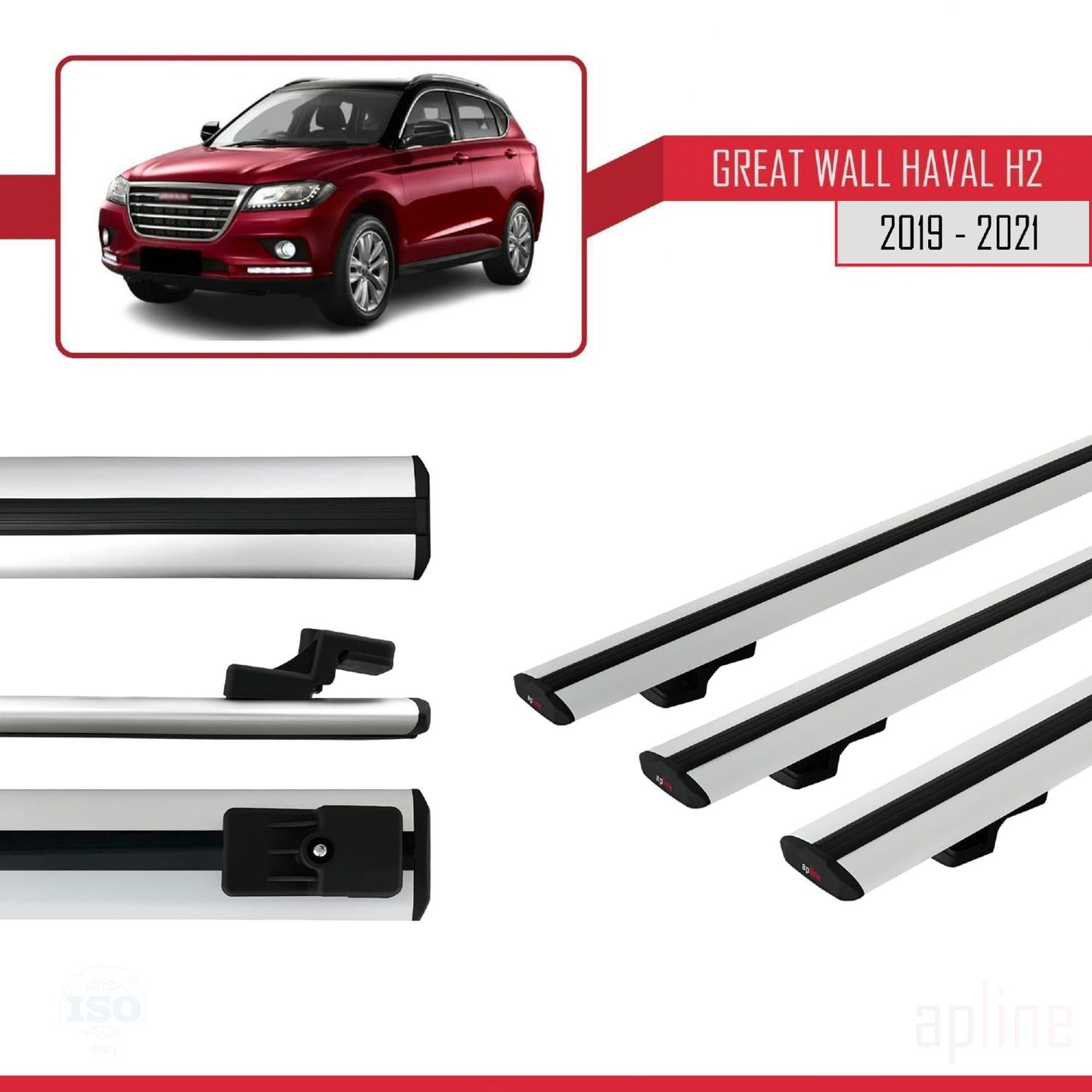 Compatible avec Great Wall Haval H2 2019-2021 BASIC Model Barres de Toit Railing Porte-Bagages de Voiture Gris Aluminium 3 Barres