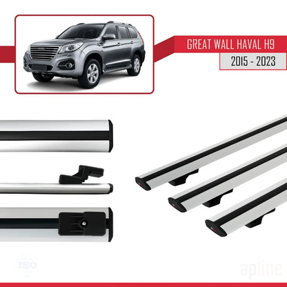 Compatible avec Great Wall Haval H9 2015-2023 BASIC Model Barres de Toit Railing Porte-Bagages de Voiture Gris Aluminium 3 Barres