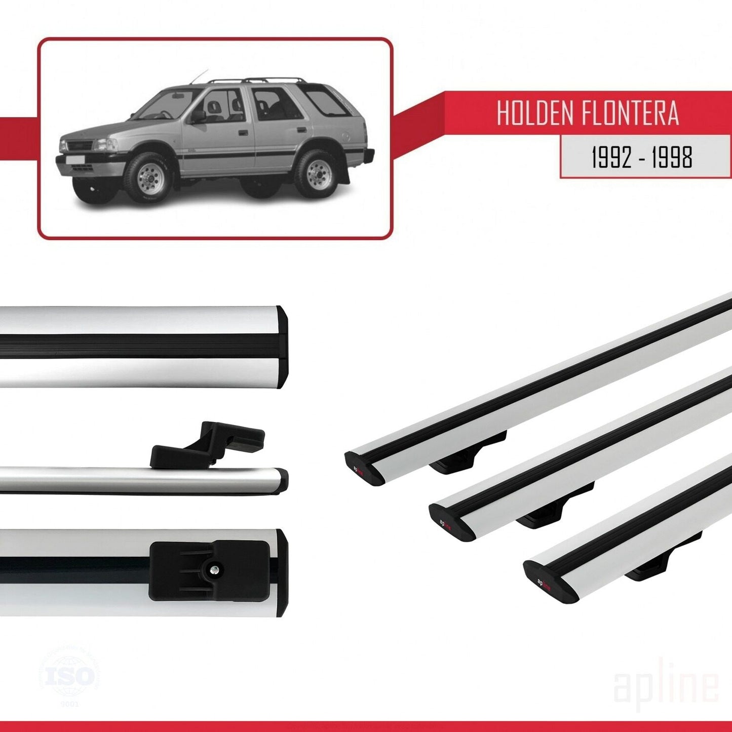 Compatible avec Holden Frontera 1992-1998 BASIC Model Barres de Toit Railing Porte-Bagages de Voiture Gris Aluminium 3 Barres