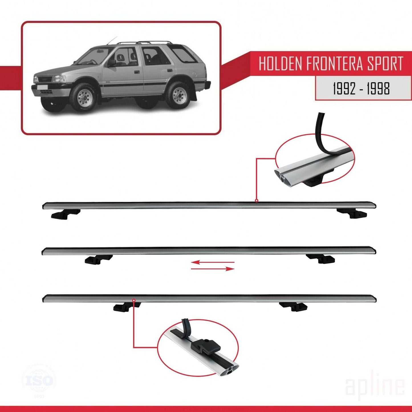 Compatible avec Holden Frontera Sport 1992-1998 BASIC Model Barres de Toit Railing Porte-Bagages de Voiture Gris Aluminium 3 Barres