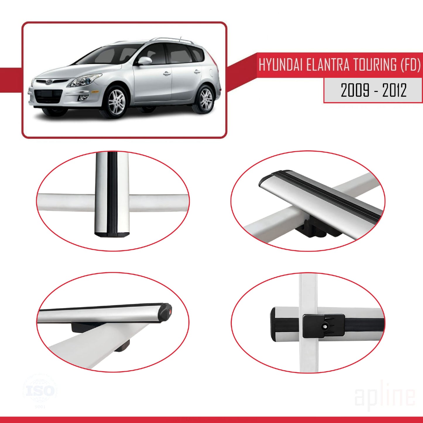 Compatible avec Hyundai Elantra Touring (FD) 2009-2012 BASIC Model Barres de Toit Railing Porte-Bagages de Voiture Gris Aluminium 3 Barres