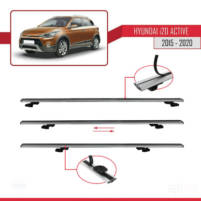 Compatible avec Hyundai i20 II Active 2015-2019 BASIC Model Barres de Toit Railing Porte-Bagages de Voiture Gris Aluminium 2 Barres