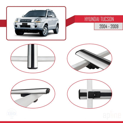 Compatible avec Hyundai Tucson (JM) 2004-2009 BASIC Model Barres de Toit Railing Porte-Bagages de Voiture Gris Aluminium 3 Barres