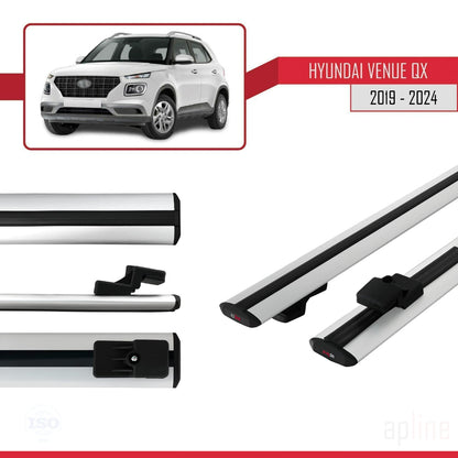 Compatible avec Hyundai Venue (QX) 2019-2024 BASIC Model Barres de Toit Railing Porte-Bagages de Voiture Gris Aluminium 2 Barres