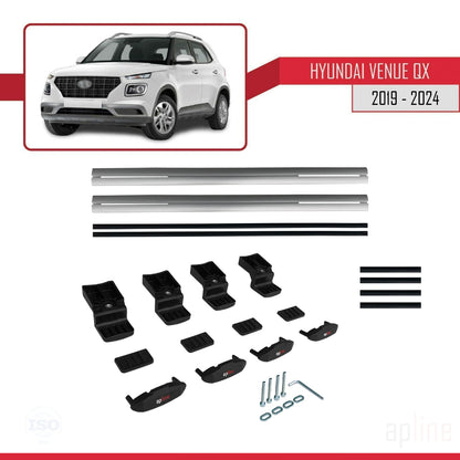 Compatible avec Hyundai Venue (QX) 2019-2024 BASIC Model Barres de Toit Railing Porte-Bagages de Voiture Gris Aluminium 2 Barres