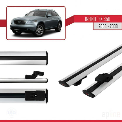 Compatible avec Infiniti FX (S50) 2003-2008 BASIC Model Barres de Toit Railing Porte-Bagages de Voiture Gris Aluminium 2 Barres
