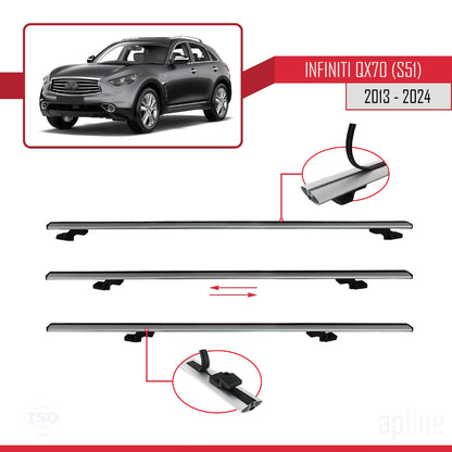 Compatible avec Infiniti QX70 (S51) 2013-2017 BASIC Model Barres de Toit Railing Porte-Bagages de Voiture Gris Aluminium 3 Barres