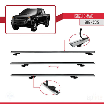 Compatible avec Isuzu D-Max 2 (RT50) Pre-Facelift 2012-2015 BASIC Model Barres de Toit Railing Porte-Bagages de Voiture Gris Aluminium 2 Barres