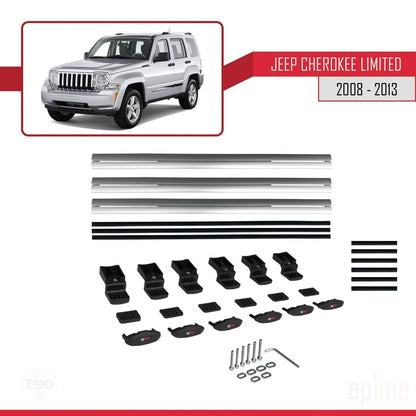 Compatible avec Jeep Cherokee 4 (KK) 2008-2013 BASIC Model Barres de Toit Railing Porte-Bagages de Voiture Gris Aluminium 3 Barres