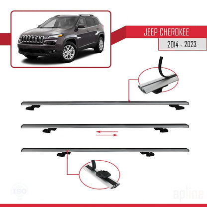 Compatible with Jeep Cherokee 5 (KL) 2014-2023 BASIC Model Car Roof Rack Cross Bar Grey Aluminium 2 Bars