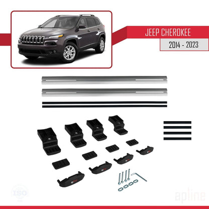 Compatible with Jeep Cherokee 5 (KL) 2014-2023 BASIC Model Car Roof Rack Cross Bar Grey Aluminium 2 Bars