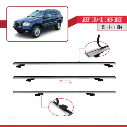 Compatible avec Jeep Grand Cherokee 2 (WJ) 1999-2004 BASIC Model Barres de Toit Railing Porte-Bagages de Voiture Gris Aluminium 2 Barres