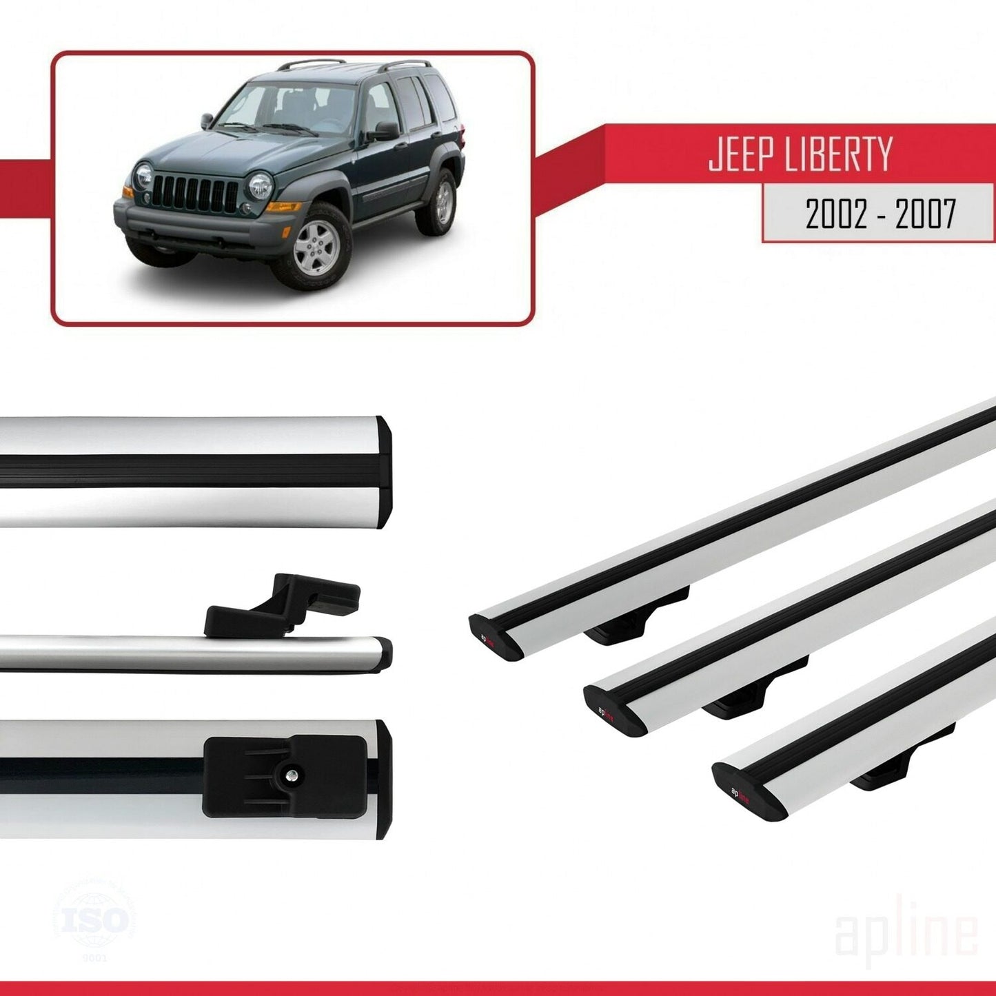 Compatible avec Jeep Liberty 2002-2007 BASIC Model Barres de Toit Railing Porte-Bagages de Voiture Gris Aluminium 3 Barres