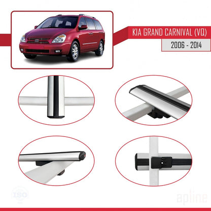 Compatible avec Kia Carnival 2 (VQ) 2006-2014 BASIC Model Barres de Toit Railing Porte-Bagages de Voiture Gris Aluminium 2 Barres