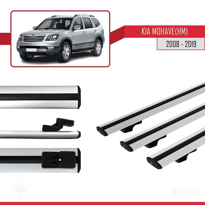 Compatible avec Kia Mohave (HM) 2008-2019 BASIC Model Barres de Toit Railing Porte-Bagages de Voiture Gris Aluminium 3 Barres