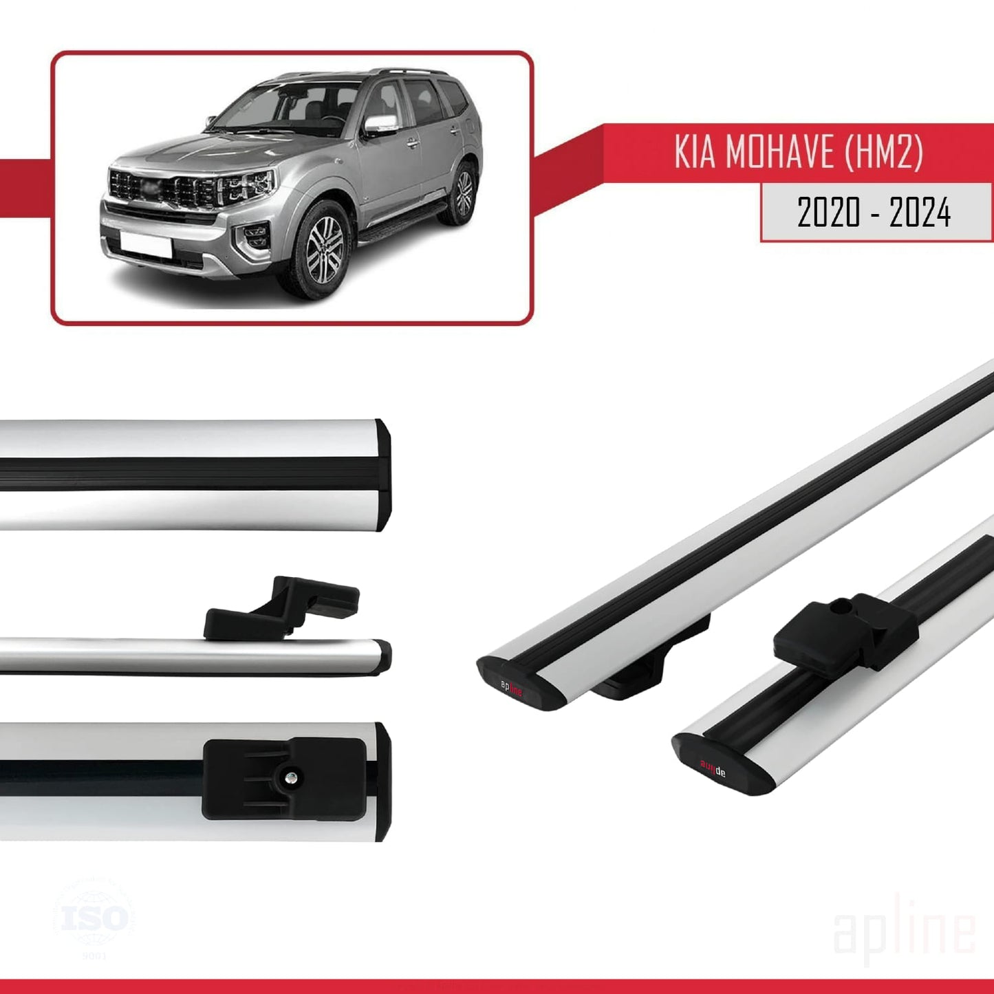 Compatible with Kia Mohave 2 (HM2) 2020-2024 BASIC Model Car Roof Rack Cross Bar Grey Aluminium 2 Bars