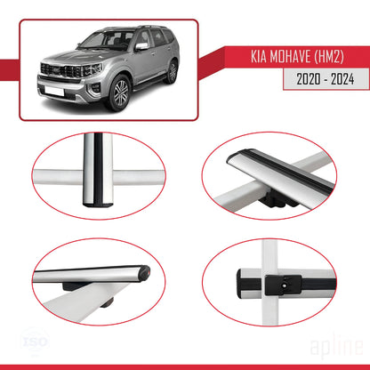 Compatible with Kia Mohave 2 (HM2) 2020-2024 BASIC Model Car Roof Rack Cross Bar Grey Aluminium 2 Bars