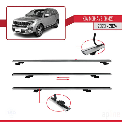 Compatible with Kia Mohave 2 (HM2) 2020-2024 BASIC Model Car Roof Rack Cross Bar Grey Aluminium 2 Bars