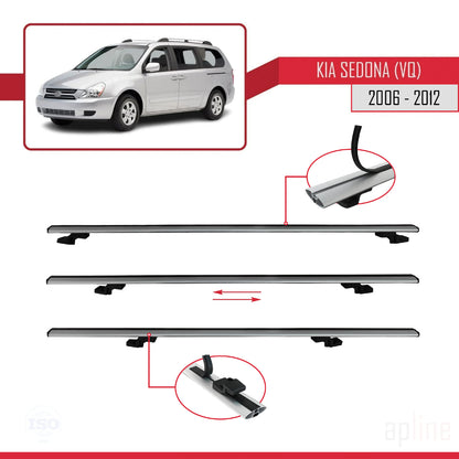 Compatible with Kia Sedona 2 (VQ) 2006-2012 BASIC Model Car Roof Rack Cross Bar Grey Aluminium 2 Bars