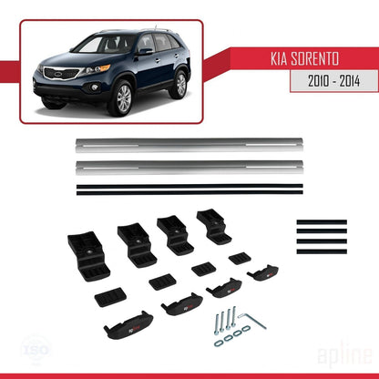 Compatible with Kia Sorento 2 (XM) 2010-2014 BASIC Model Car Roof Rack Cross Bar Grey Aluminium 2 Bars