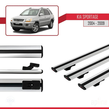 BASIC Model Dakdrager bagagedrager compatibel met Kia Sportage 2 (JE) 2004-2009 Spoorstaven Grijs Aluminium 3 Staven