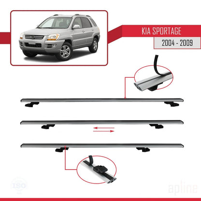 BASIC Model Dakdrager bagagedrager compatibel met Kia Sportage 2 (JE) 2004-2009 Spoorstaven Grijs Aluminium 3 Staven