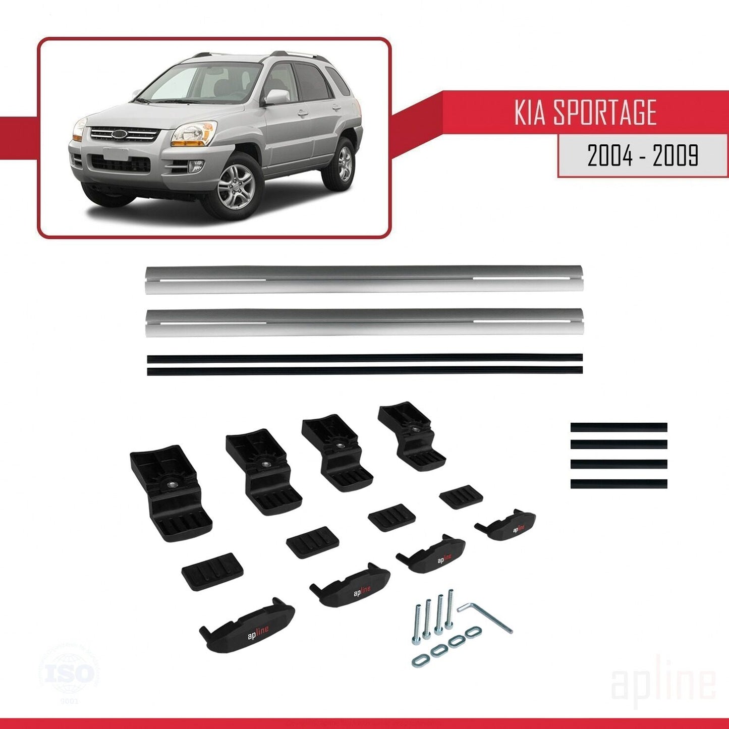BASIC Model Dakdrager bagagedrager compatibel met Kia Sportage 2 (JE) 2004-2009 Spoorstaven Grijs Aluminium 2 Staven
