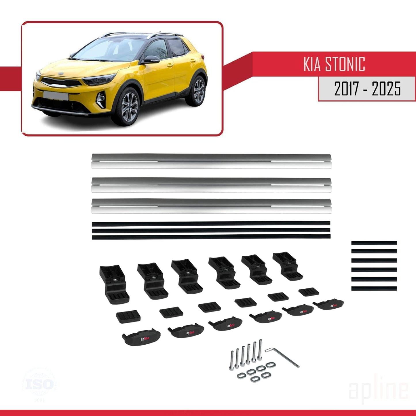 Compatible avec Kia Stonic 2017-2025 BASIC Model Barres de Toit Railing Porte-Bagages de Voiture Gris Aluminium 3 Barres