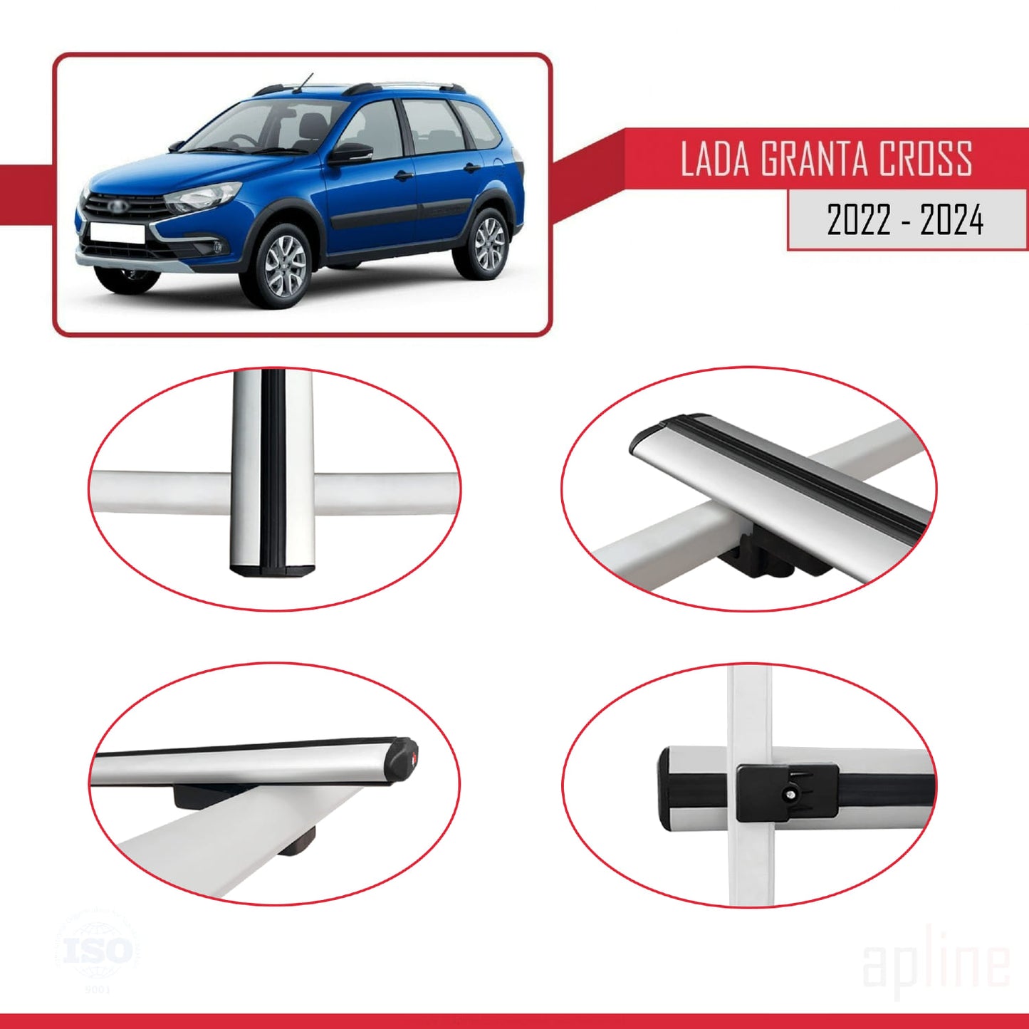 Compatible avec Lada Granta Cross 2022-2024 BASIC Model Barres de Toit Railing Porte-Bagages de Voiture Gris Aluminium 3 Barres