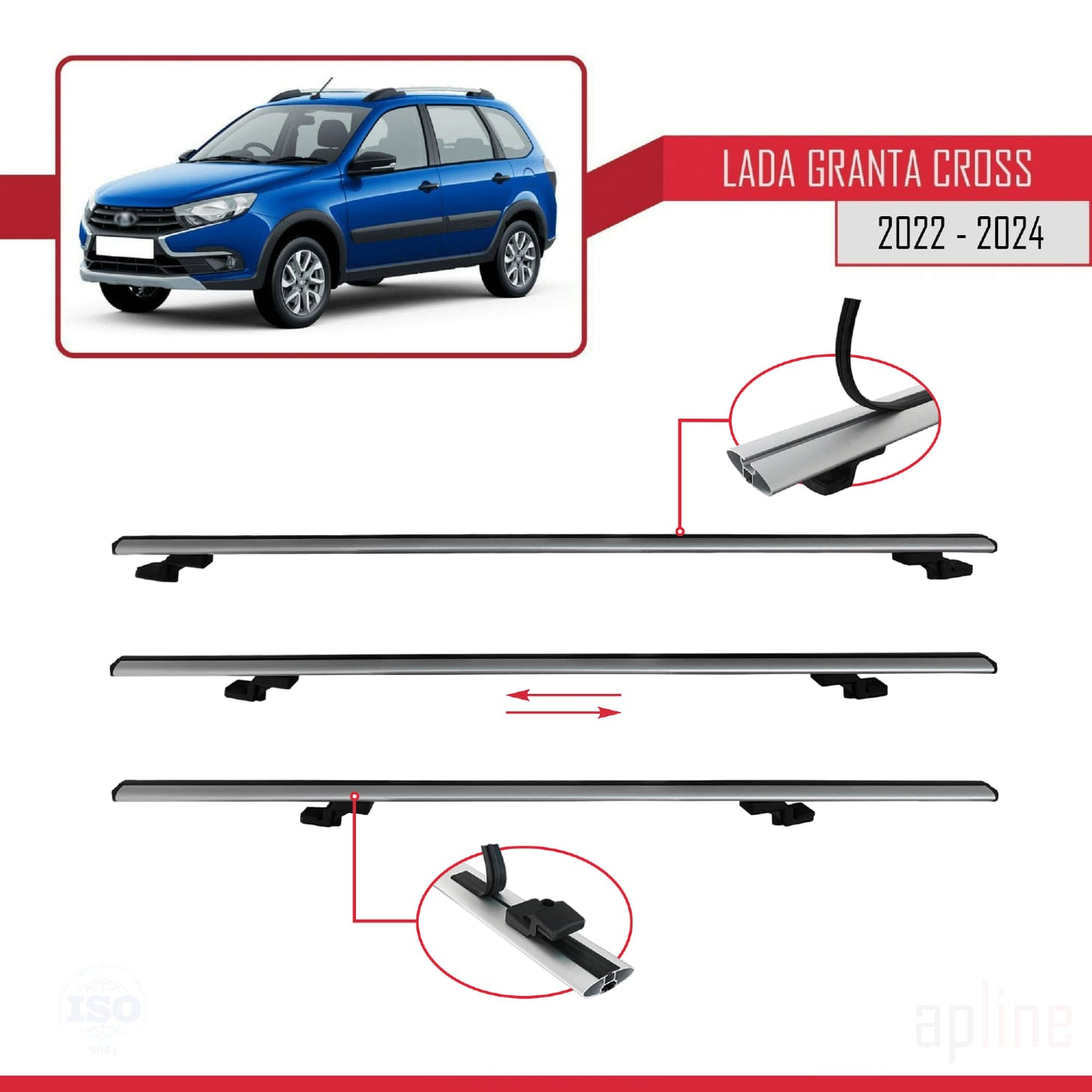 Compatible avec Lada Granta Cross 2022-2024 BASIC Model Barres de Toit Railing Porte-Bagages de Voiture Gris Aluminium 2 Barres