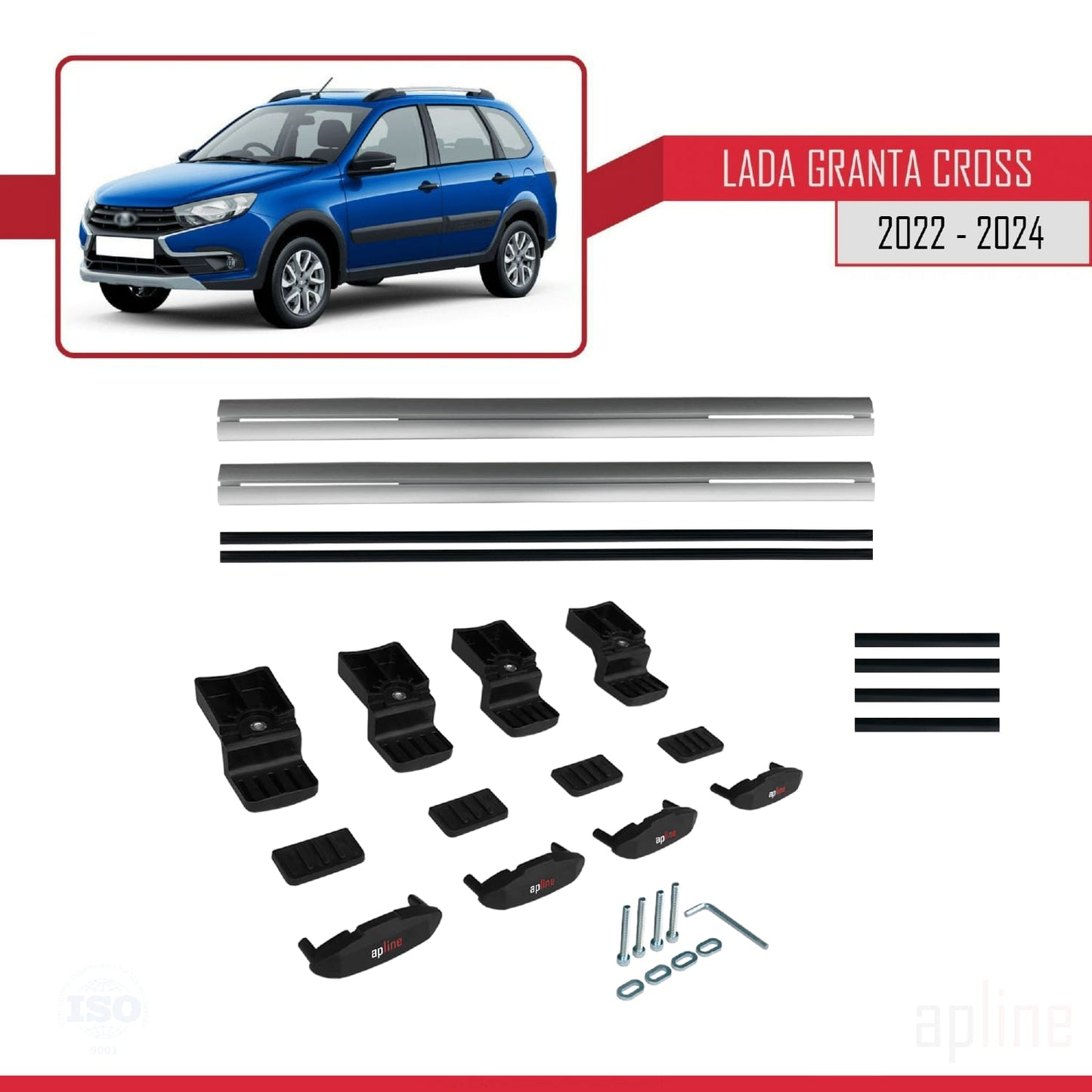 Compatible avec Lada Granta Cross 2022-2024 BASIC Model Barres de Toit Railing Porte-Bagages de Voiture Gris Aluminium 2 Barres