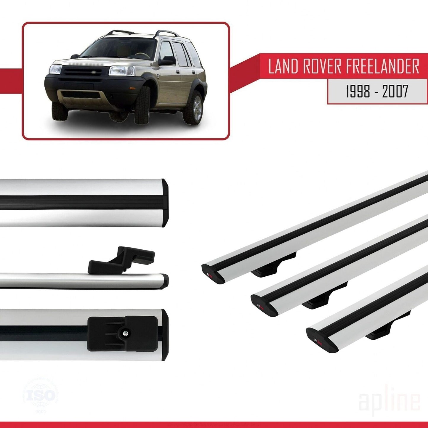 Compatible with Land Rover Freelander (L314) 1998-2006 BASIC Model Car Roof Rack Cross Bar Grey Aluminium 3 Bars