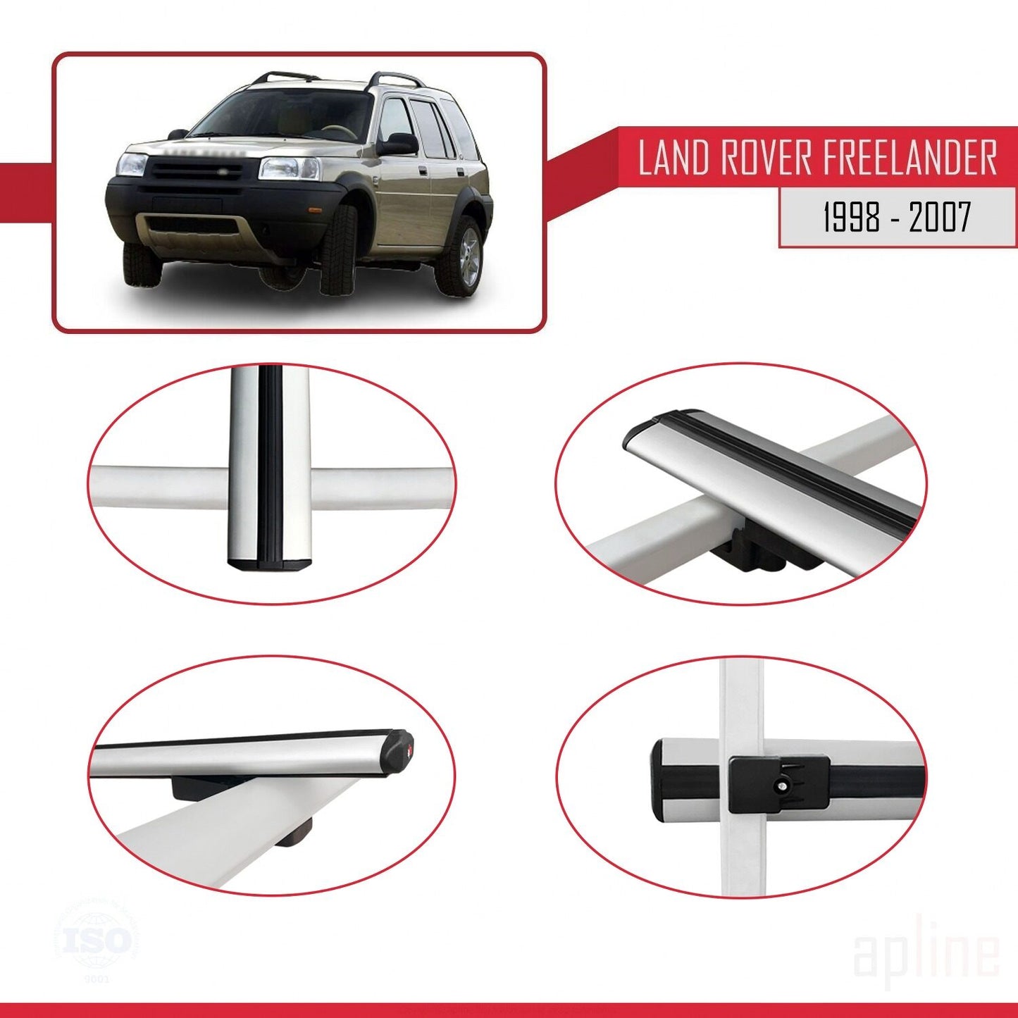 Compatible with Land Rover Freelander (L314) 1998-2006 BASIC Model Car Roof Rack Cross Bar Grey Aluminium 3 Bars