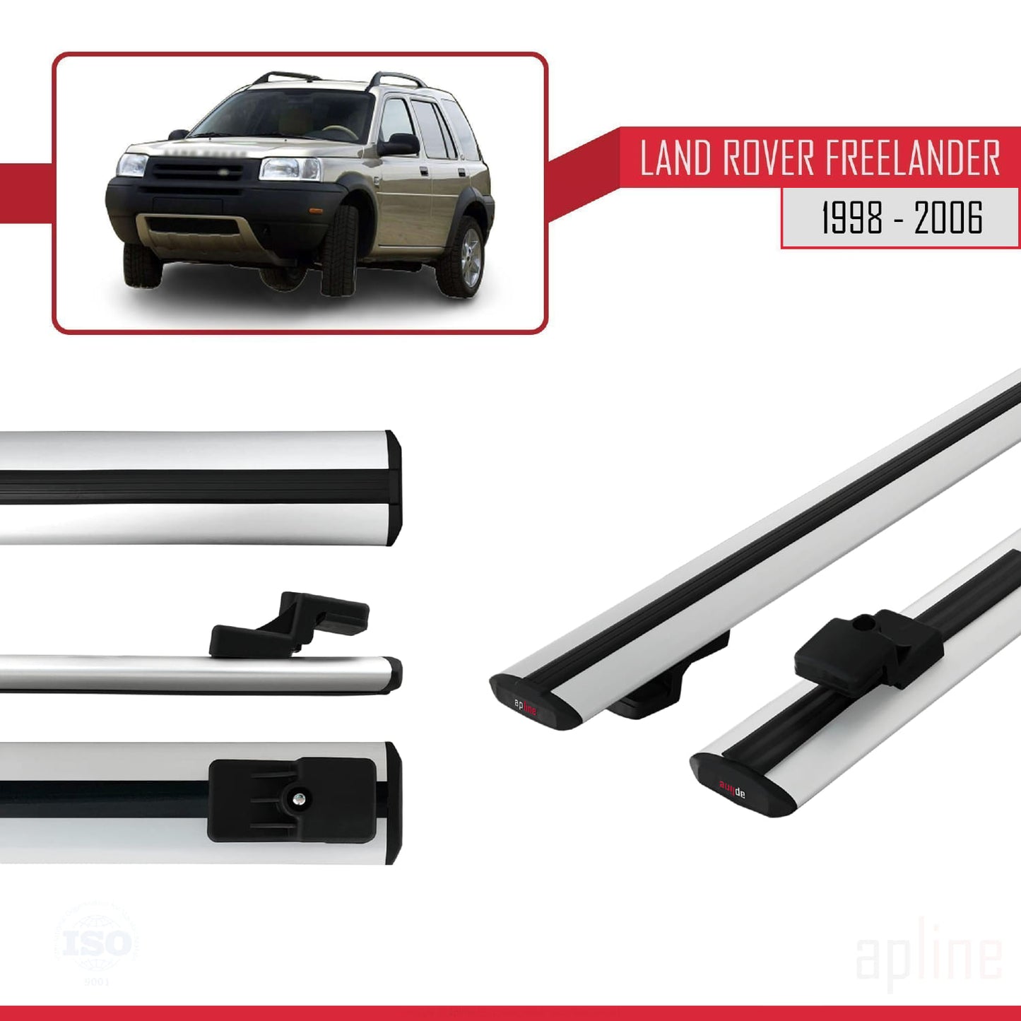 Compatible with Land Rover Freelander (L314) 1998-2006 BASIC Model Car Roof Rack Cross Bar Grey Aluminium 2 Bars
