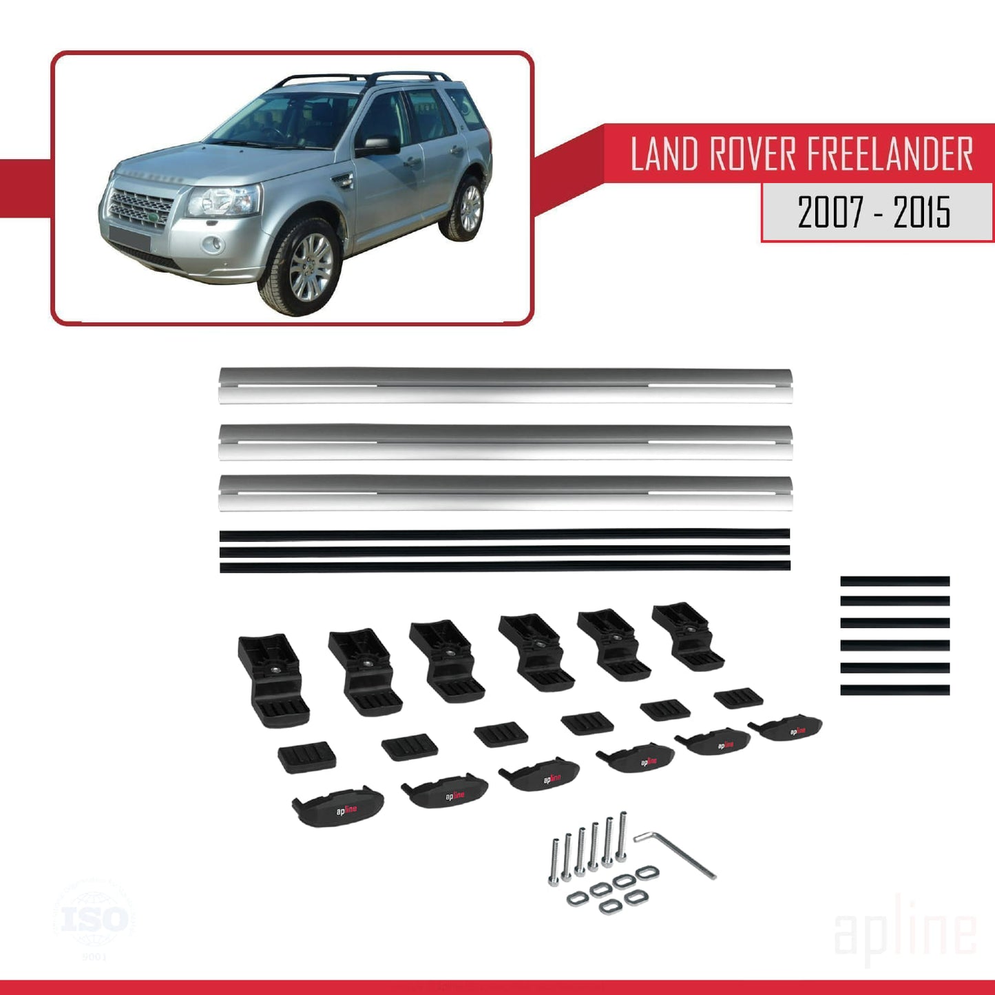 Compatible avec Land Rover Freelander 2 (L359) 2007-2015 BASIC Model Barres de Toit Railing Porte-Bagages de Voiture Gris Aluminium 3 Barres