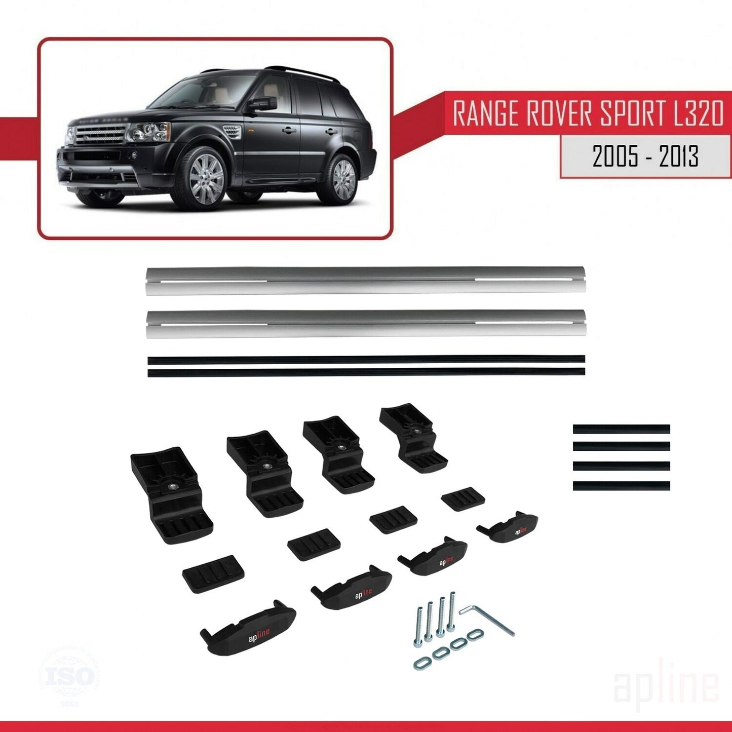 Compatible with Land Rover Range Rover Sport (L320) 2005-2013 BASIC Model Car Roof Rack Cross Bar Grey Aluminium 2 Bars