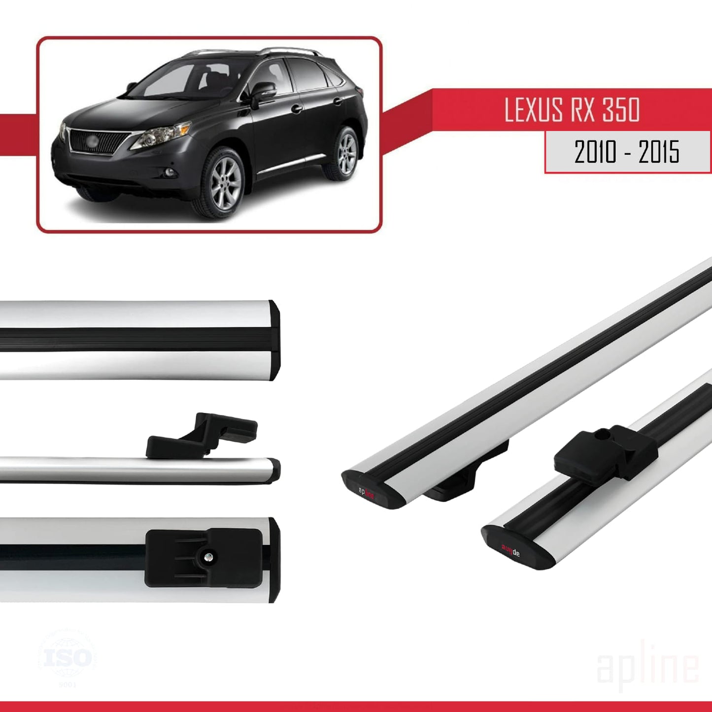 Compatible avec Lexus RX 3 (AL10) 2010-2015 BASIC Model Barres de Toit Railing Porte-Bagages de Voiture Gris Aluminium 2 Barres