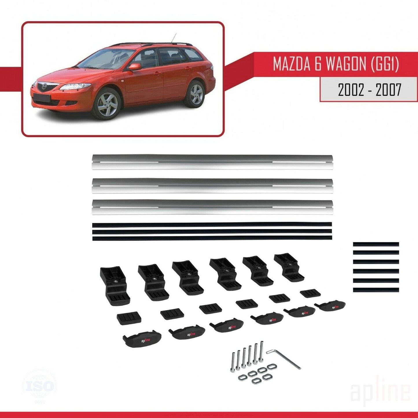 Compatible avec Mazda 6 I (GG1) 2002-2007 BASIC Model Barres de Toit Railing Porte-Bagages de Voiture Gris Aluminium 3 Barres